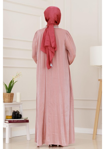Simli Taşlı Abiye Elbise-Pembe indirimleri
