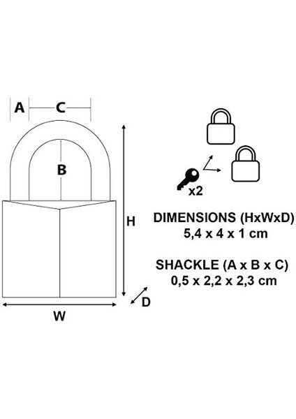 Lock CAD40T 2 Adet Masif Pirinçten Yapılmış Anahtarlı Büyük Asma Kilit Paketi, Altın Rengi, 5,4 x 4 x 1 cm
