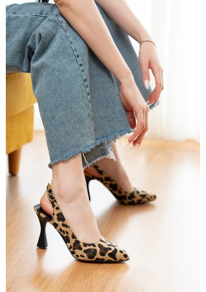 Rozalinda Leopar ( 8 cm Topuklu ) Önü Sivri Günlük Kullanım Topuklu Ayakkabı