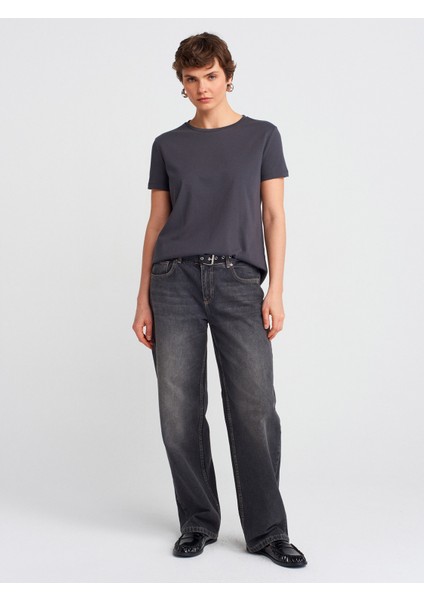 3471 Bisiklet Yaka Basic T-Shirt-Koyu Antr. modelleri