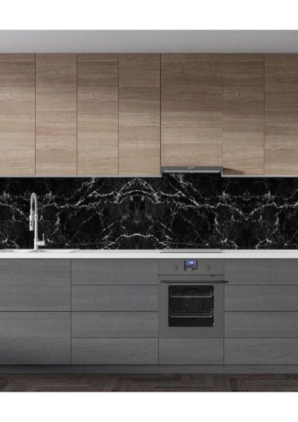 Mermer Desenli Siyah Tezgah Arasi Folyo Kaplama 5 m Tezgah Dolap Mutfak Kağıdı Yapışkanlı