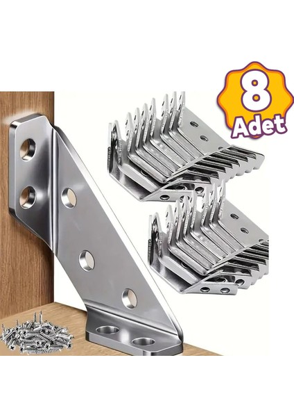 8 Adet Mobilya Eşya Dolap Köşe Birleştirme Duvara Sabitleyici Bağlantı Aparatı Köşebent Gönye Metal