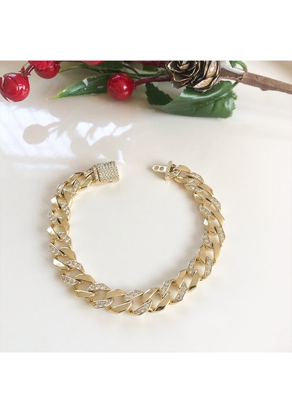 Sıra Sıra Zirkon Taşlı Gold İtalyan Gurmet Zincir Bileklik