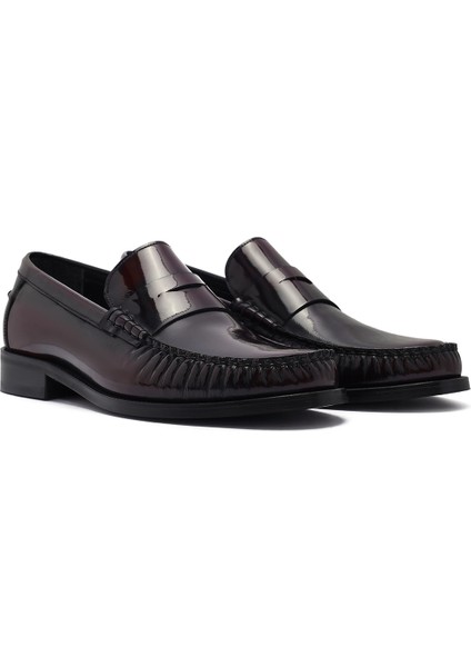 Erkek Bordo Deri Klasik Loafer 25SFD621122