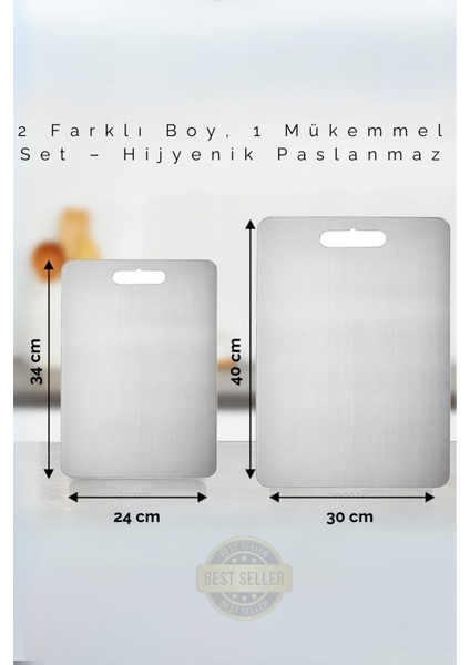 2'li Paslanmaz Çelik Kesme Tahtası Seti - Antibakteriyel,dayanıklı ve Kullanışlı (30X40CM-24X34CM)
