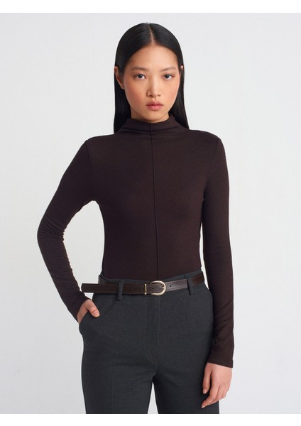 31391 Dik Yaka Uzun Kollu Top-Kahve M.