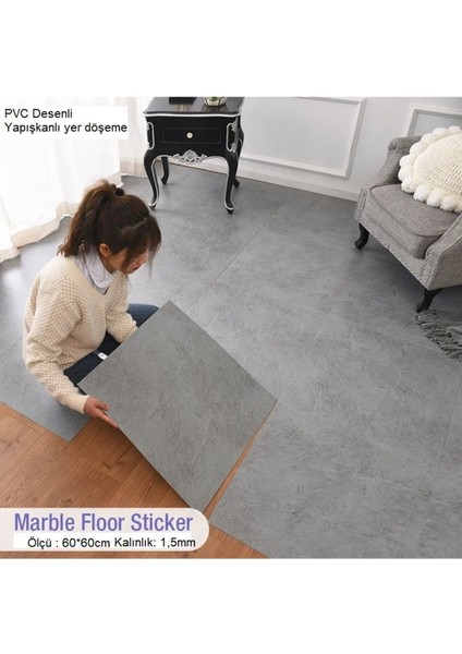 Yapışkanlı Mermer Desenli Kalın Pvc Yer Kaplama Panel Beyaz 60*60 cm 4 Adet 1, 44MT2 modelleri