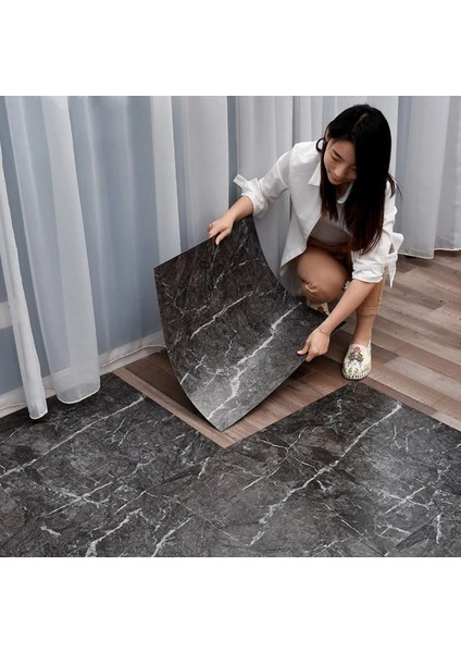Yapışkanlı Mermer Desenli Kalın Pvc Yer Kaplama Panel Beyaz 60*60 cm 4 Adet 1, 44MT2 fırsatları