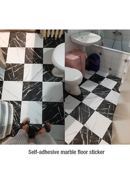Yapışkanlı Mermer Desenli Kalın Pvc Yer Kaplama Panel Beyaz 60*60 cm 4 Adet 1, 44MT2 indirimleri