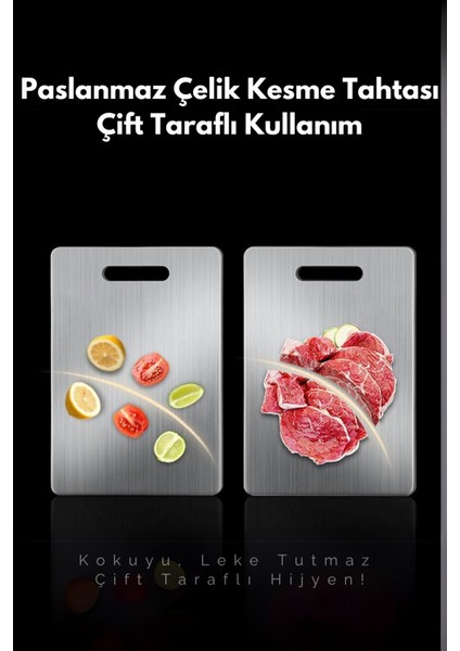 2 Adet Paslanmaz Çelik Kesme Tahtası Seti - Farklı Boyutlarda,antibakteriyel Yüzey, Şık Tasarım
