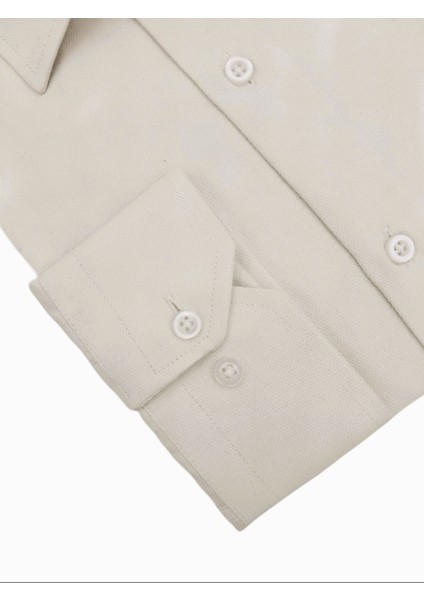 Bej Comfort Fit Uzun Kollu Erkek Gömlek