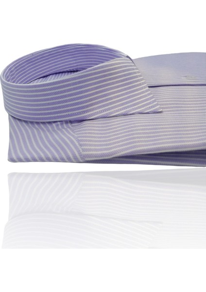 Mor Çizgili Comfort Fit Uzun Kollu Erkek Gömlek fırsatları