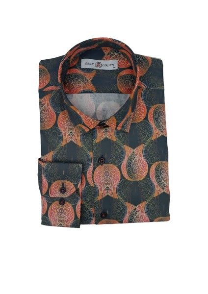 Siyah Kırmızı Desenli Modern Fit Uzun Kollu Erkek Gömlek fiyatları