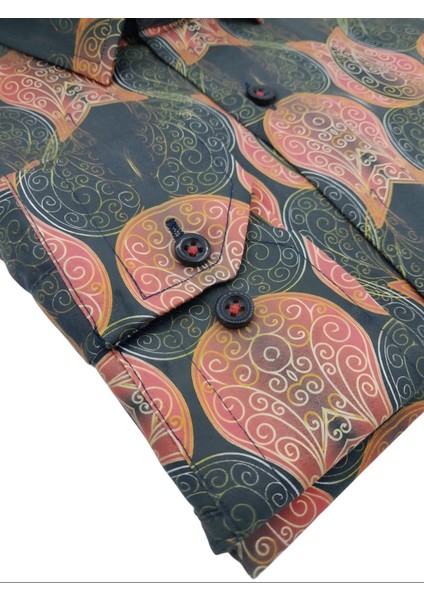 Siyah Kırmızı Desenli Modern Fit Uzun Kollu Erkek Gömlek modelleri