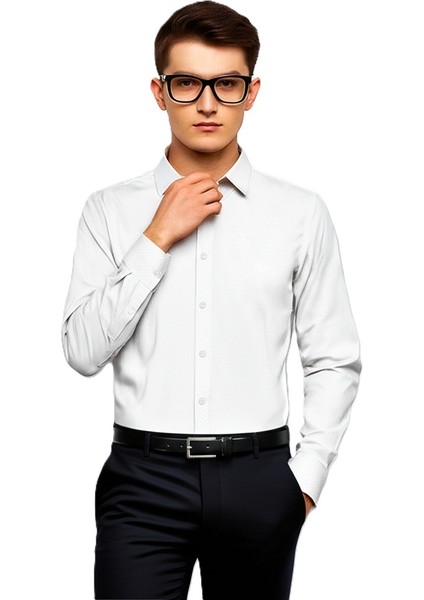 Beyaz Comfort Fit Uzun Kollu Erkek Gömlek