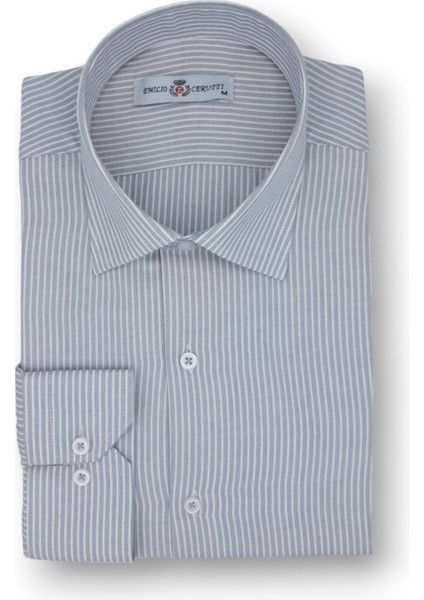 Gri Çizgili Comfort Fit Uzun Kollu Erkek Gömlek fiyatları