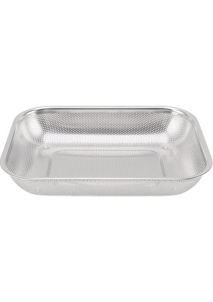 Paslanmaz Çelik Delikli Süzgeç, 38X28X6.5 Cm, Mutfak Sebze Meyve Yıkama Makarna Süzme Sepeti