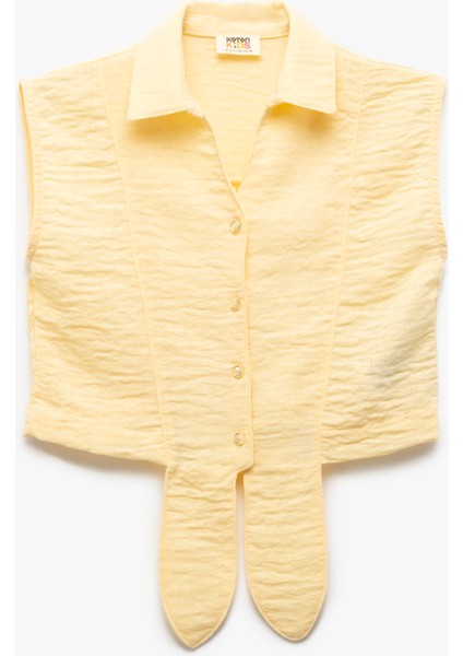 Bağlama Detaylı Düğmeli Kolsuz Gömlek