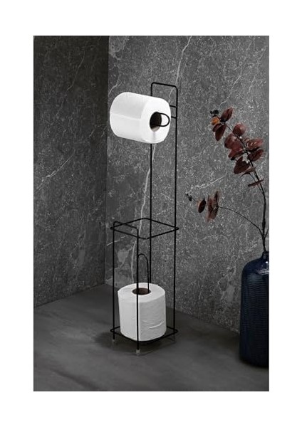 Haus Ayaklı Wc Kağıtlı Yedek Kağıt Hazneli Tuvalet Kağıtlığı Siyah