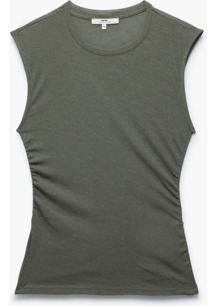 Slim Fit Drapeli Bisiklet Yaka Kolsuz Bluz