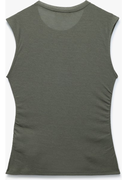 Slim Fit Drapeli Bisiklet Yaka Kolsuz Bluz fiyatları