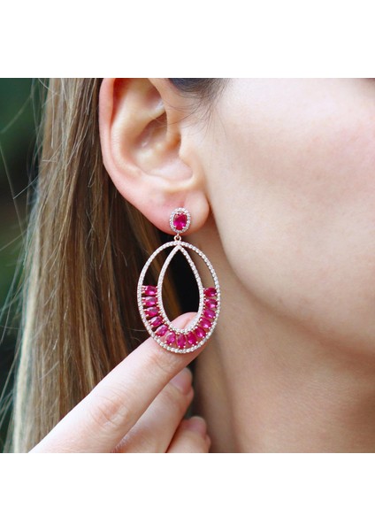 Pembe Zirkon Taşlı Glamore Rose Gold Kaplama Gümüş Küpe