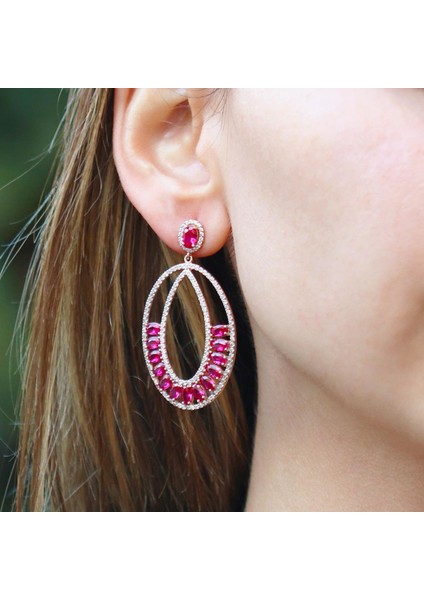 Pembe Zirkon Taşlı Glamore Rose Gold Kaplama Gümüş Küpe modelleri