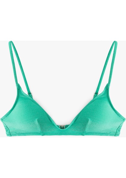 Hafif Destekli Parlak Ince Askılı Bikini Üstü