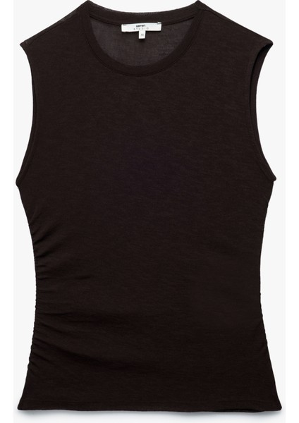 Slim Fit Drapeli Bisiklet Yaka Kolsuz Bluz