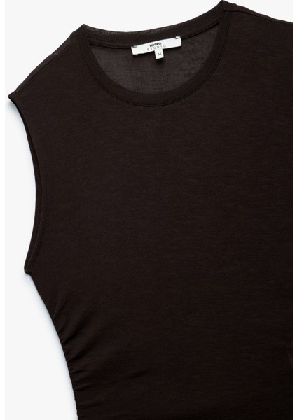 Slim Fit Drapeli Bisiklet Yaka Kolsuz Bluz modelleri