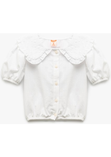 Brodeli Kısa Kollu Pamuklu Bebe Yaka Gömlek