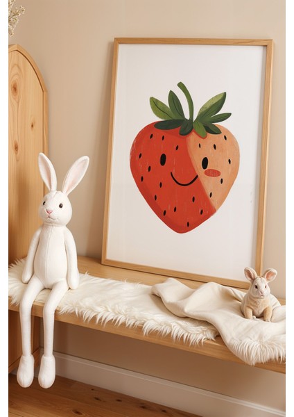 Gülümseyen Çilek Çocuk Odası Ahşap Çerçeveli Duvar Tablosu