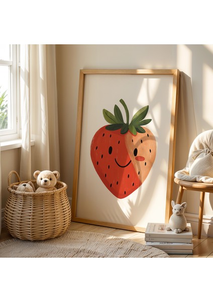 Gülümseyen Çilek Çocuk Odası Ahşap Çerçeveli Duvar Tablosu fiyatları