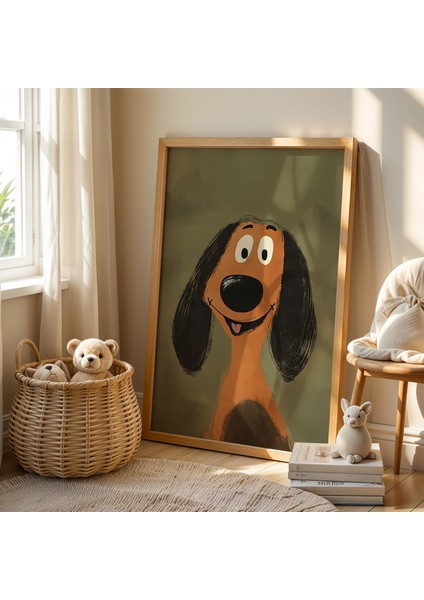 Uzun Kulaklı Sevimli Köpek Çocuk Odası Ahşap Çerçeveli Duvar Tablosu fiyatları