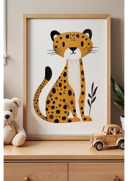 Sevimli Leopar Çocuk Odası Ahşap Çerçeveli Duvar Tablosu