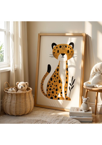 Sevimli Leopar Çocuk Odası Ahşap Çerçeveli Duvar Tablosu fiyatları