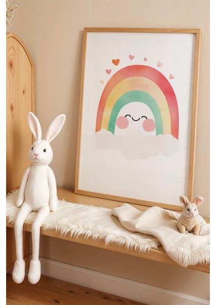 Gökkuşağı Bulut Çocuk Odası Ahşap Çerçeveli Duvar Tablosu