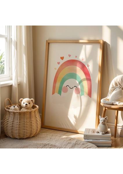 Gökkuşağı Bulut Çocuk Odası Ahşap Çerçeveli Duvar Tablosu fiyatları