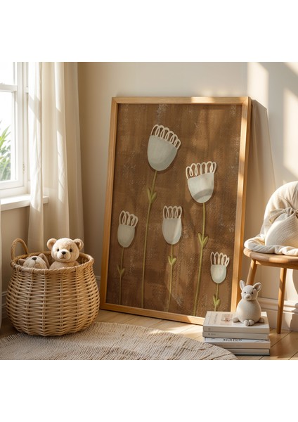 Minimal Çiçekler Çocuk Odası Ahşap Çerçeveli Duvar Tablosu fiyatları