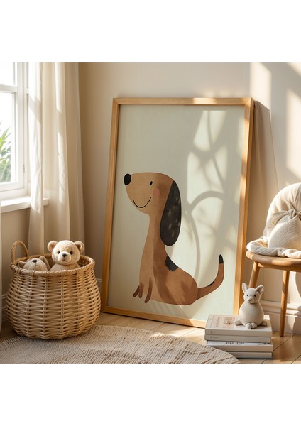 Şirin Oturan Köpek Çocuk Odası Ahşap Çerçeveli Duvar Tablosu fiyatları