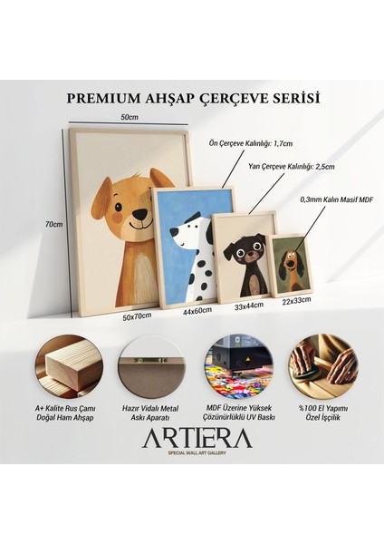 Aşık Sarı Köpek Çocuk Odası Ahşap Çerçeveli Duvar Tablosu