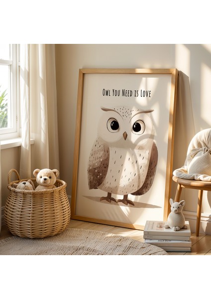 Sevimli Baykuş Çocuk Odası Ahşap Çerçeveli Duvar Tablosu fiyatları
