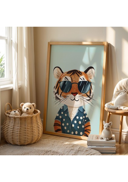Havalı Kaplan Çocuk Odası Ahşap Çerçeveli Duvar Tablosu fiyatları