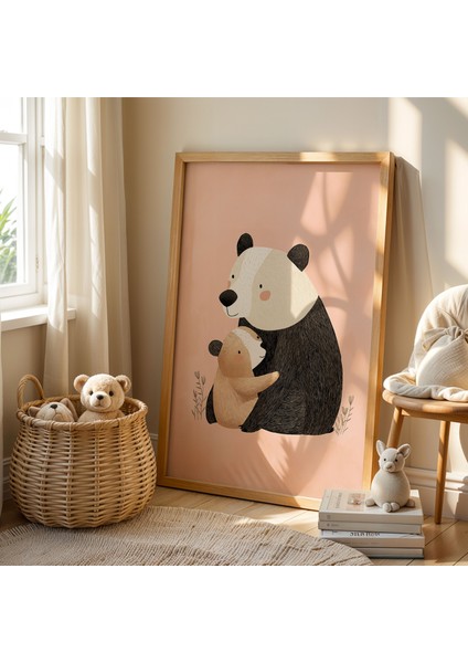 Panda Ailesi Çocuk Odası Ahşap Çerçeveli Duvar Tablosu fiyatları