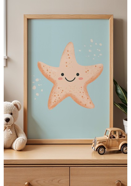 Sevimli Deniz Yıldızı Çocuk Odası Ahşap Çerçeveli Duvar Tablosu