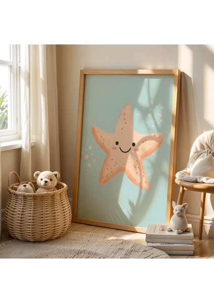 Sevimli Deniz Yıldızı Çocuk Odası Ahşap Çerçeveli Duvar Tablosu fiyatları