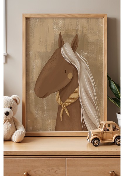 Sevimli At Çocuk Odası Ahşap Çerçeveli Duvar Tablosu