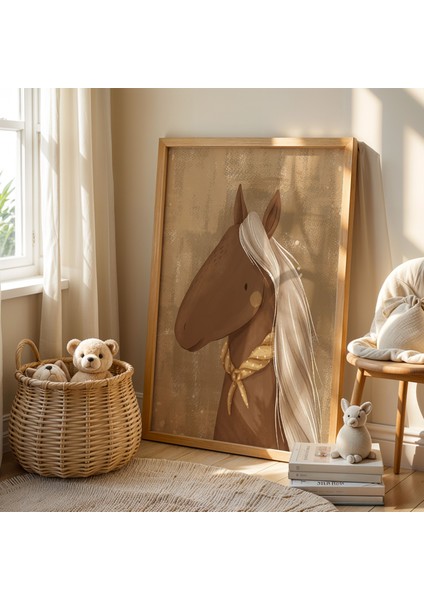 Sevimli At Çocuk Odası Ahşap Çerçeveli Duvar Tablosu fiyatları