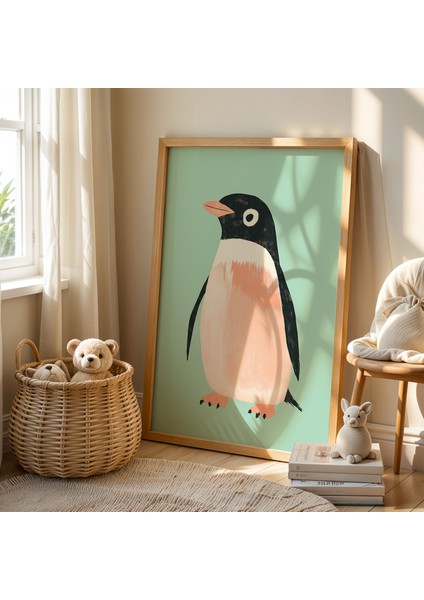 Sevimli Penguen Çocuk Odası Ahşap Çerçeveli Duvar Tablosu fiyatları