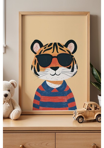 Cool Tiger Çocuk Odası Ahşap Çerçeveli Duvar Tablosu